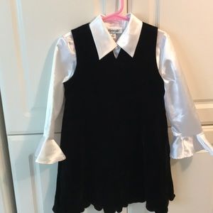 Black velvet dress with silky blouse